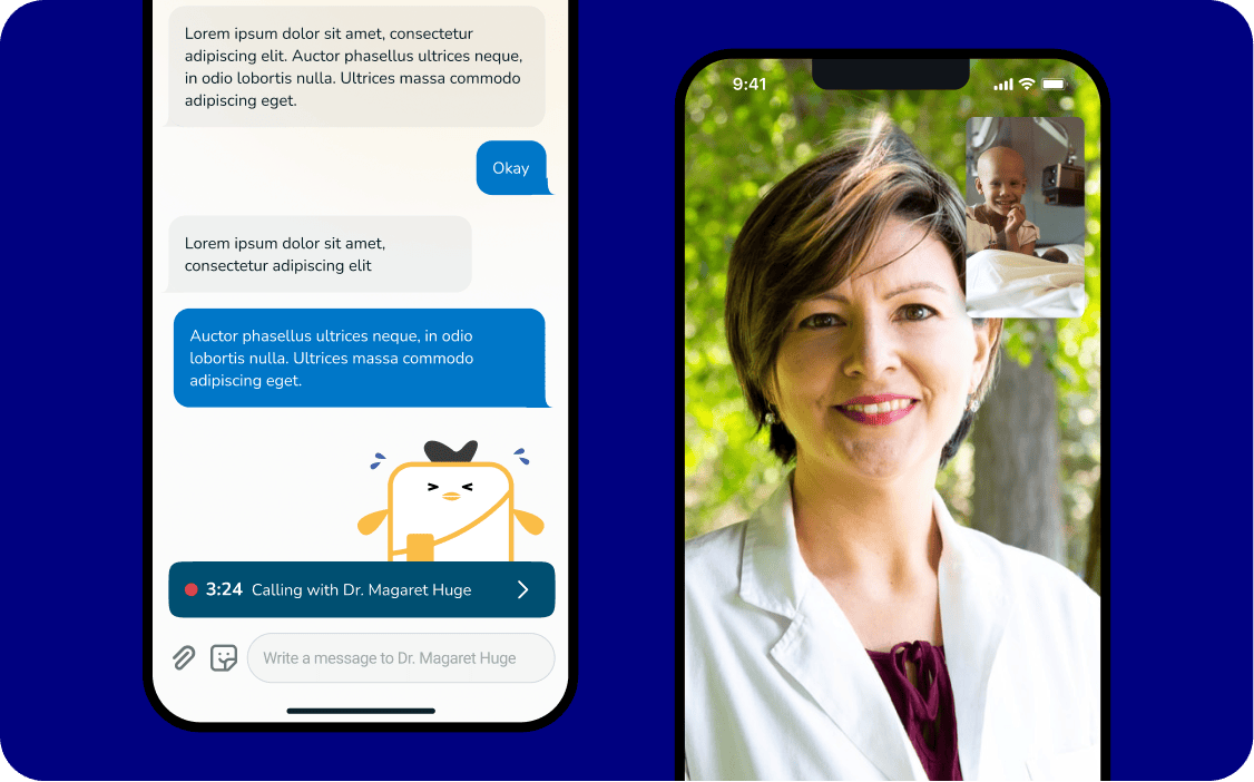 Open Telerehab doctor chat and video call screens