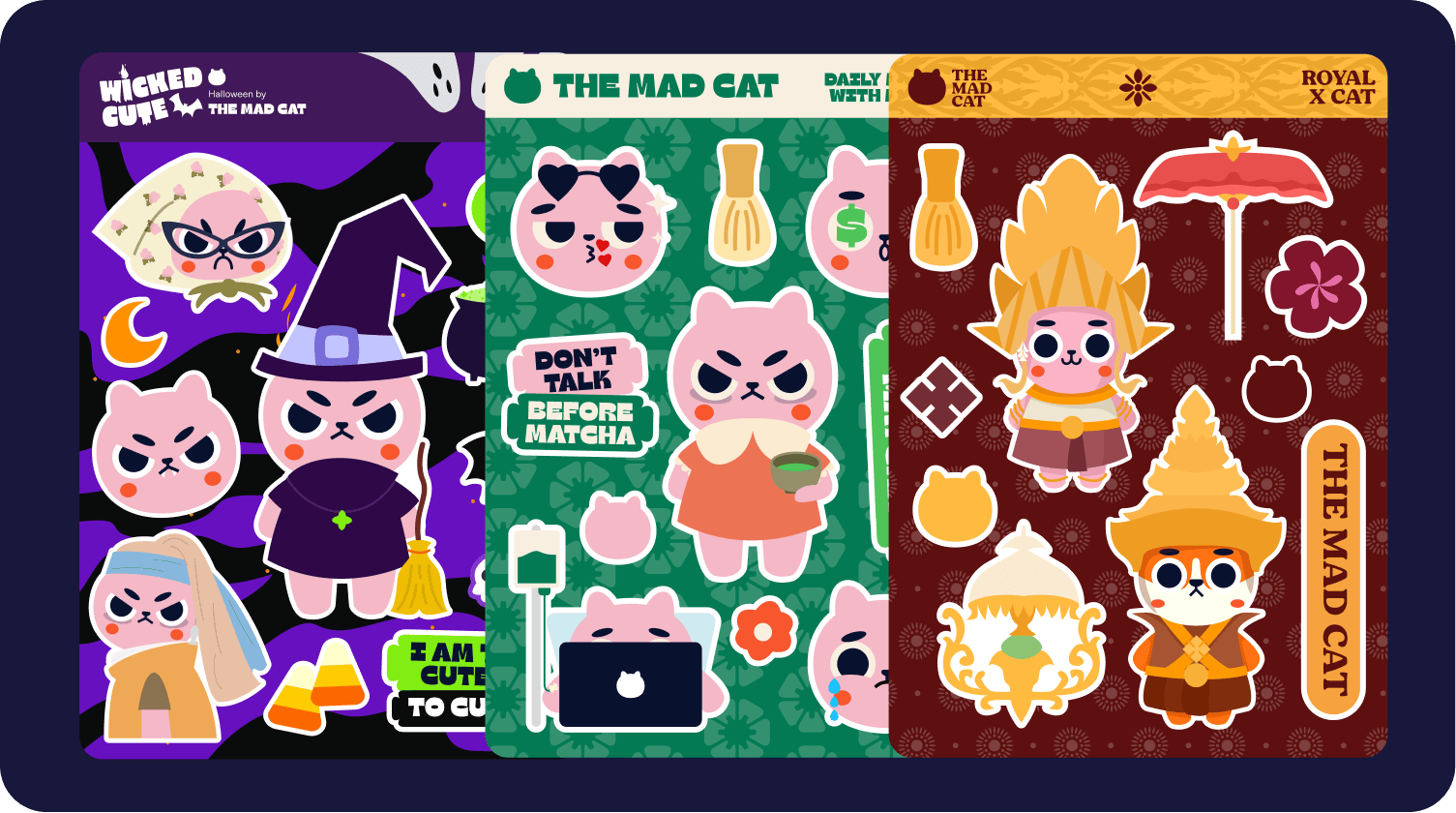 Seasonal sticker sheets: Halloween, daily matcha, and royal Khmer themed