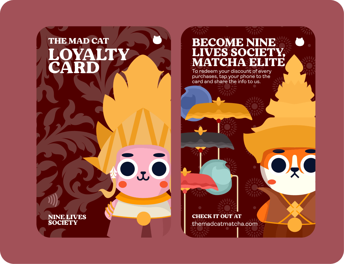 The Mad Cat loyalty card and Nine Lives Society membership card