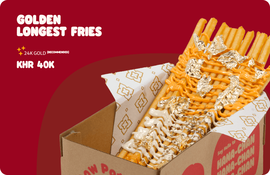 Golden Longest Fries box packaging photo, with Aok on the front