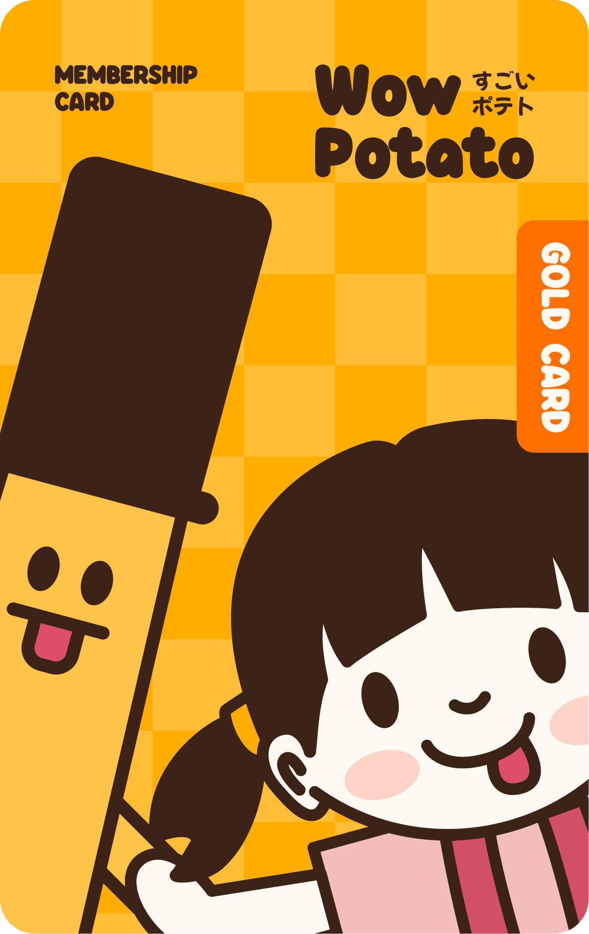 Wow Potato brand card featuring Furaido-san, in orange and yellow